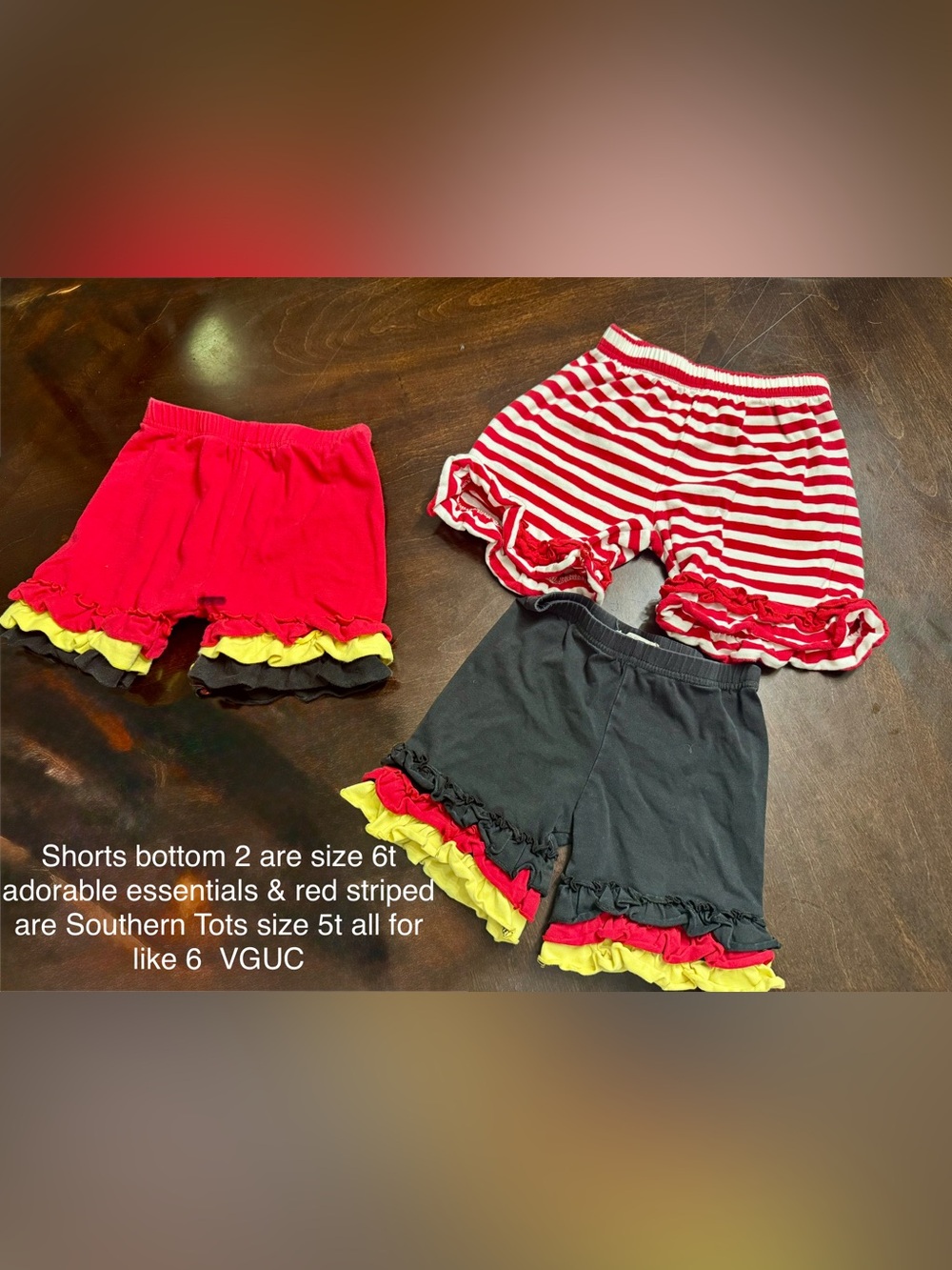Kids Ruffle Hem Shorts - Red, Black & Yellow